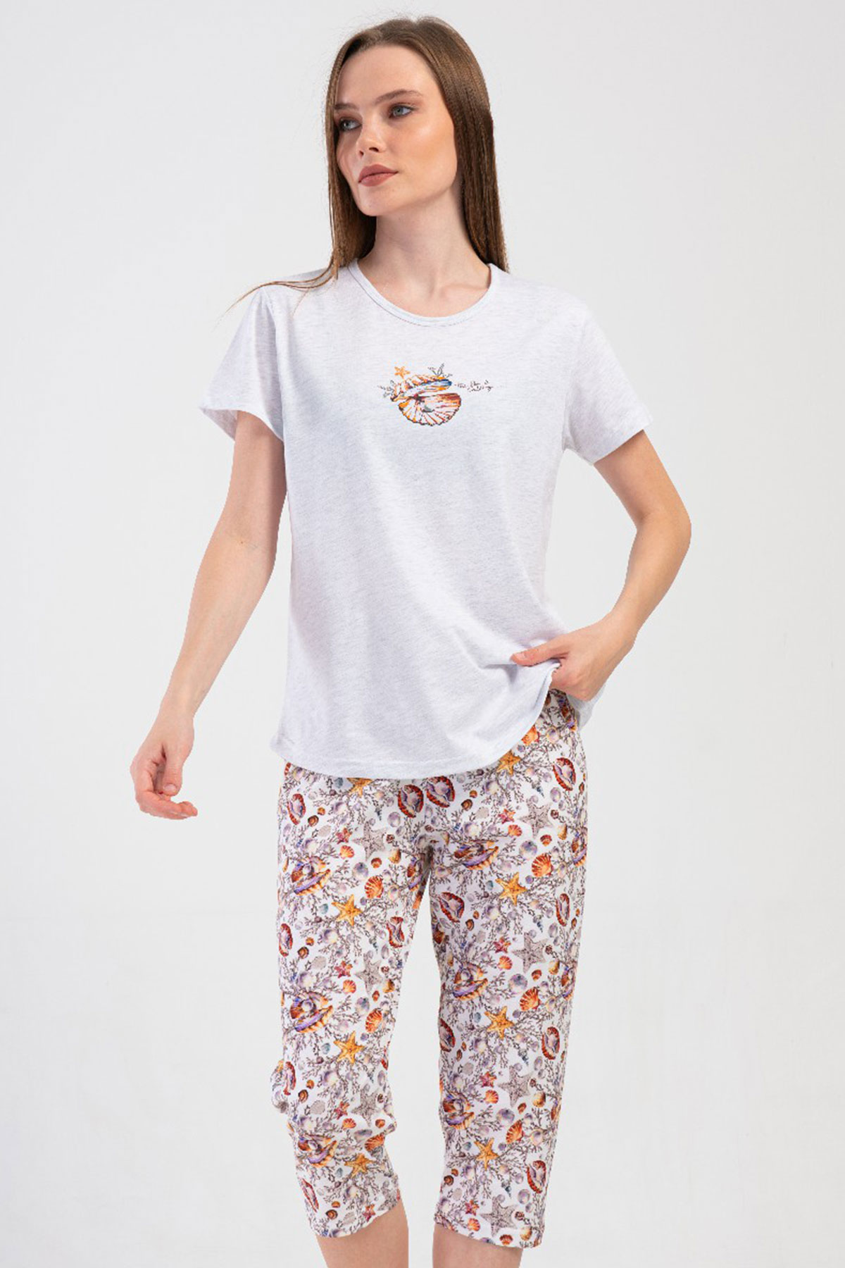 Kadın Kısa Kol Kaprili Pijama Takım
