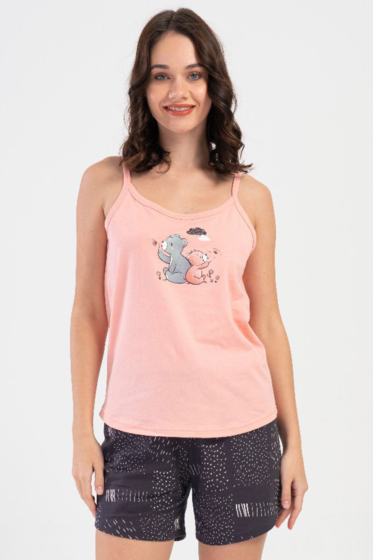 Pamuklu Kadın Ip Askılı Şortlu Pijama Takım
