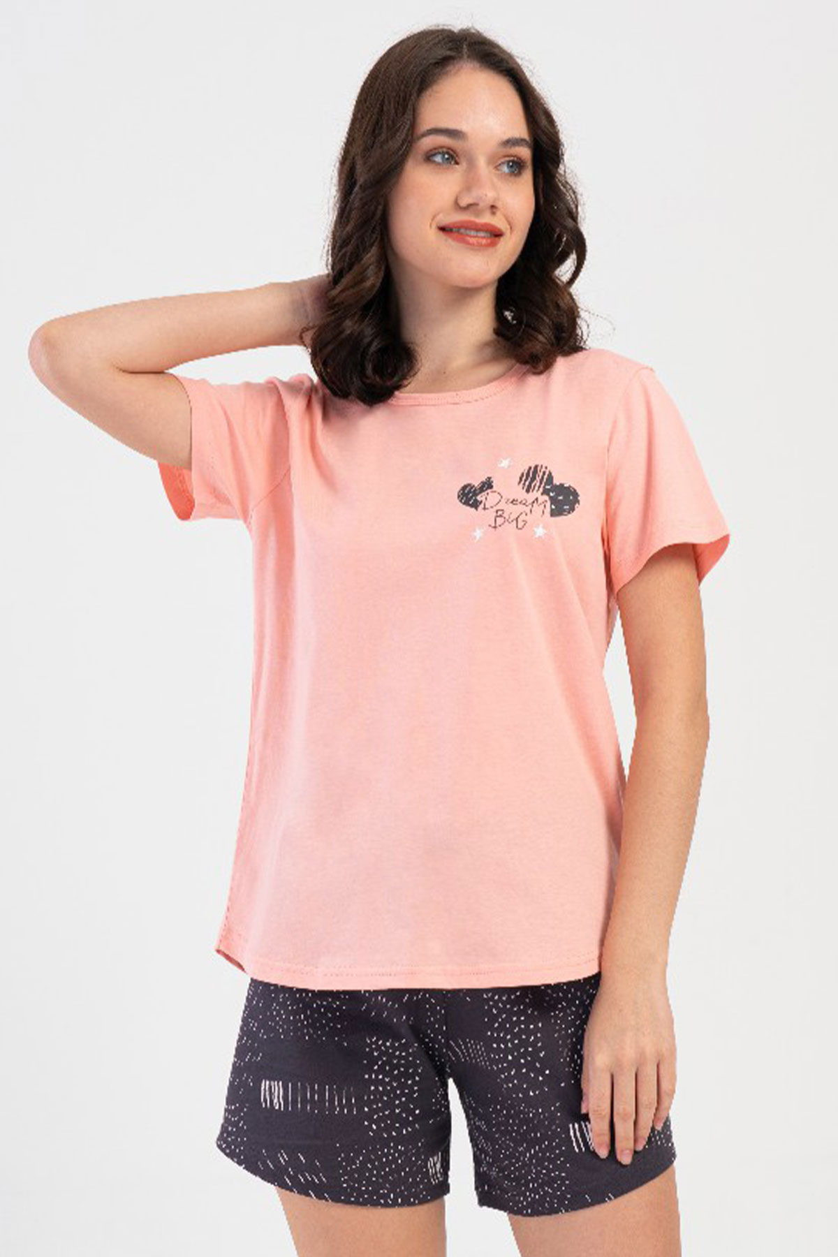 Pamuklu Kadın Büyük Beden Kısa Kol Şortlu Pijama Takım
