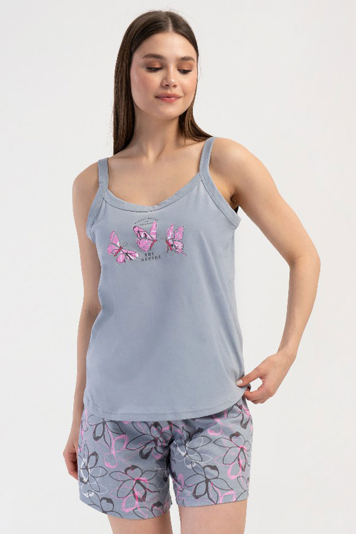 Pamuklu Kadın Büyük Beden Ip Askılı Şortlu Pijama Takım
