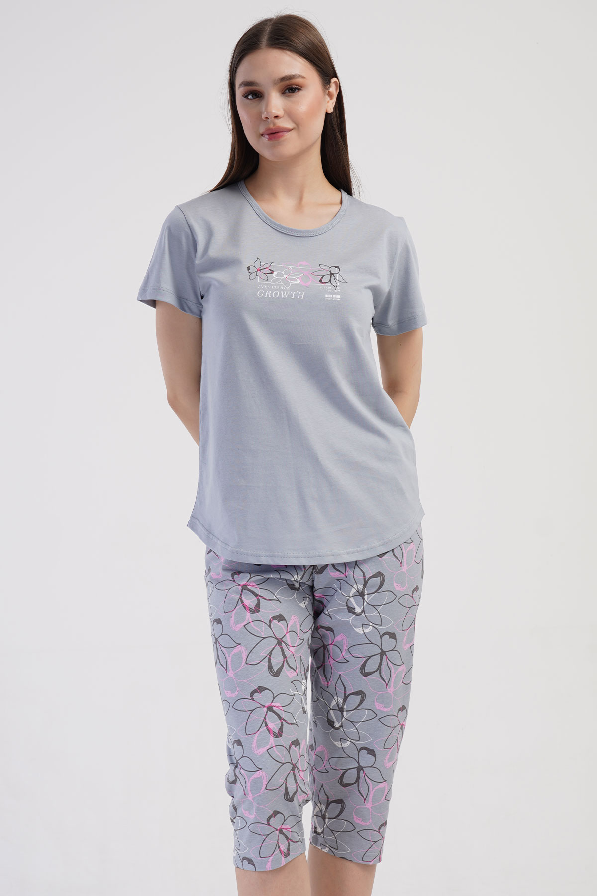 Pamuklu Kadın Kısa Kol Kaprili Pijama Takım
