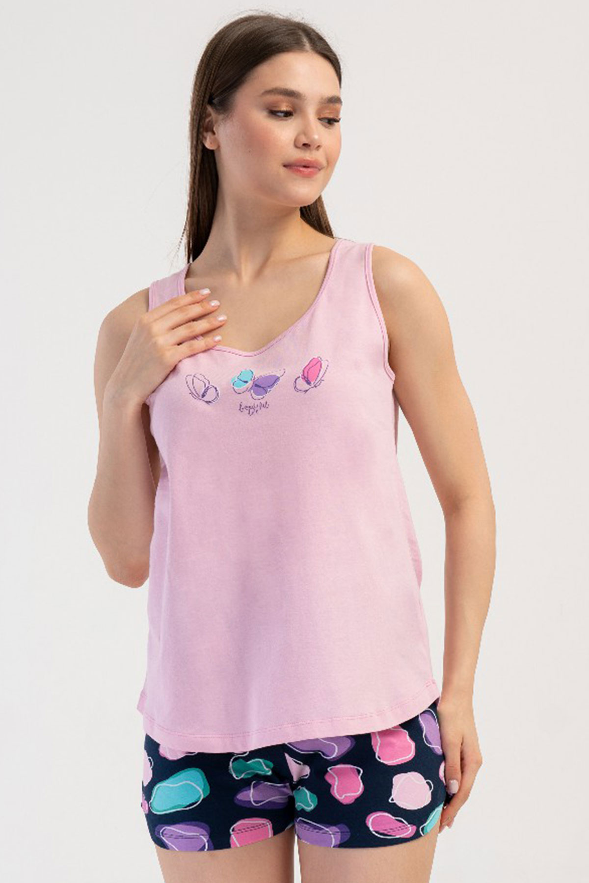 Pamuklu Kadın Genıs Askılı Şortlu Pijama Takım
