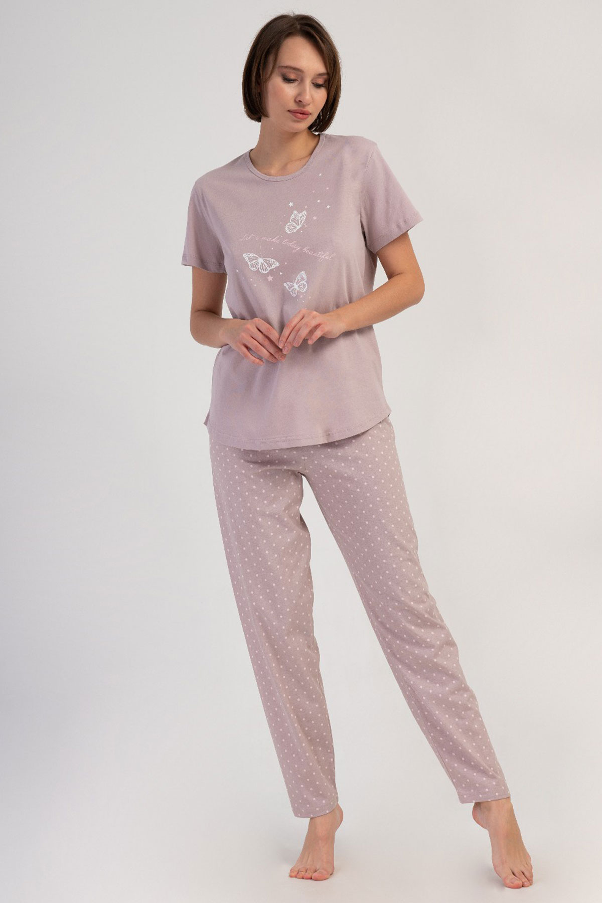 Pamuklu Kadın Büyük Beden Kısa Kol Pijama Takım

