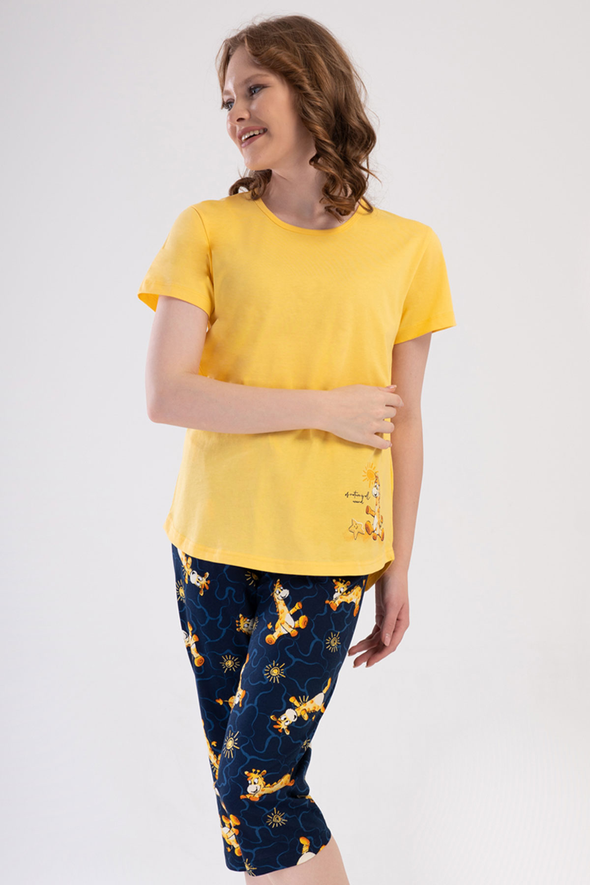 Pamuklu Kadın Kısa Kol Kaprili Pijama Takım
