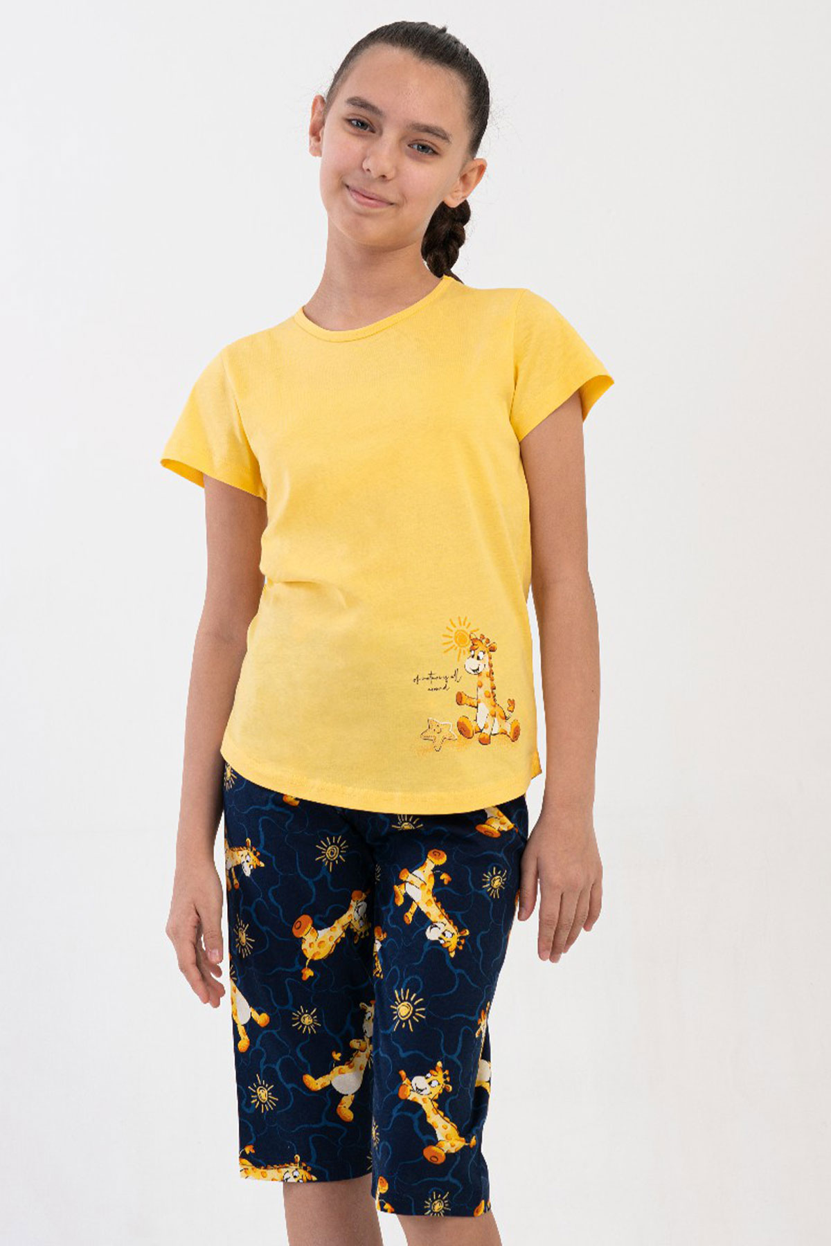 Pamuklu Kız Çocuk Kısa Kol Kaprili Pijama Takım(7-8/13-14)
