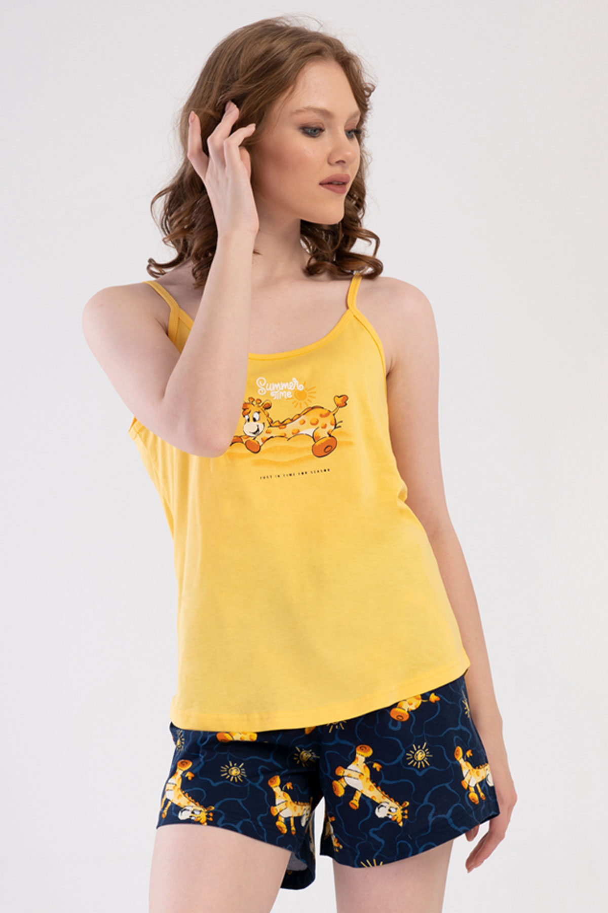 Pamuklu Kadın Ip Askılı Şortlu Pijama Takım
