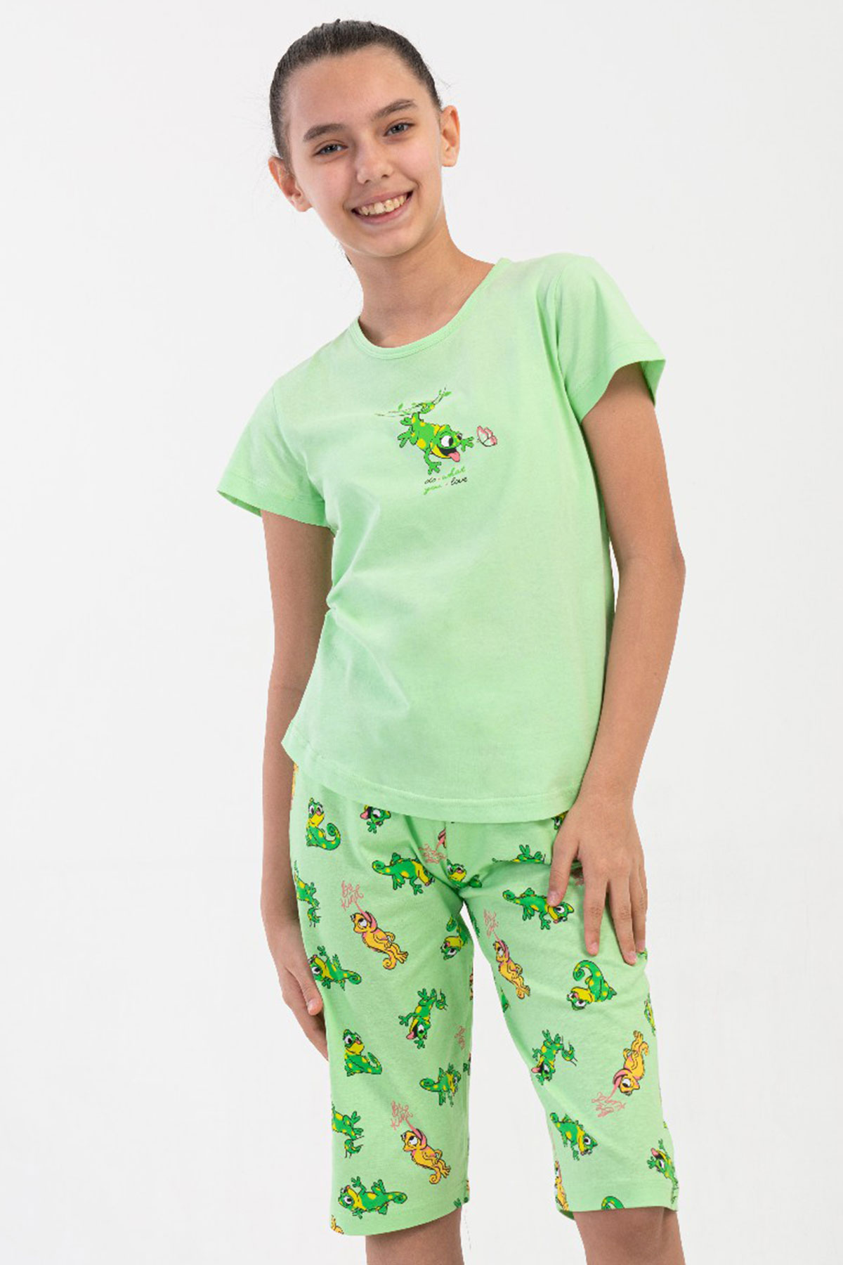 Pamuklu Kız Çocuk Kısa Kol Kaprili Pijama Takım(7-8/13-14)
