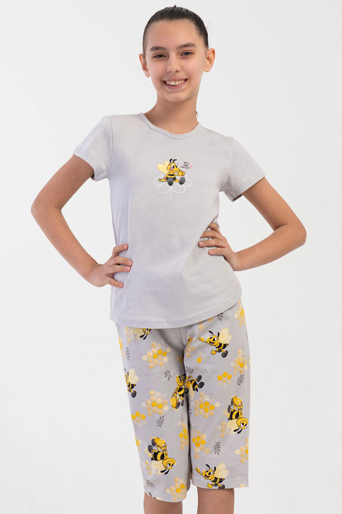 Pamuklu Kız Çocuk Kısa Kol Kaprili Pijama Takım(7-8/13-14)
