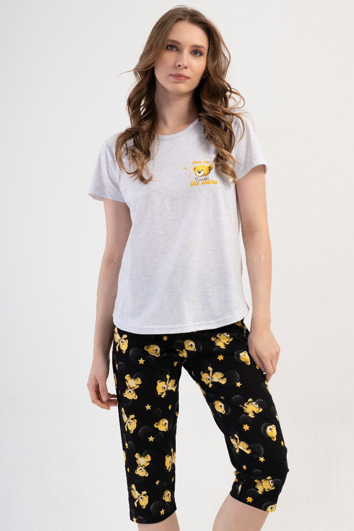 Kadın Kısa Kol Kaprili Pijama Takım
