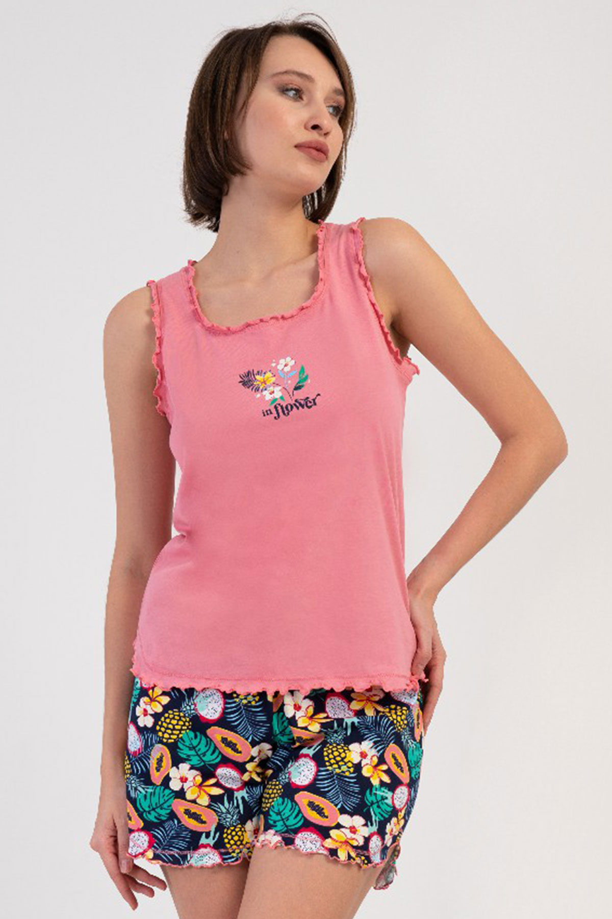 Pamuklu Kadın Genıs Askılı Şortlu Pijama Takım
