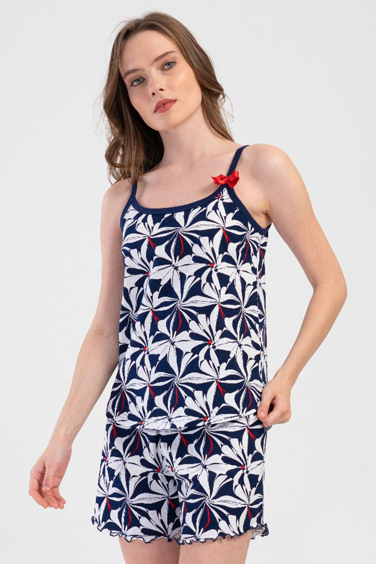 Pamuklu Kadın Ip Askılı Şortlu Pijama Takım
