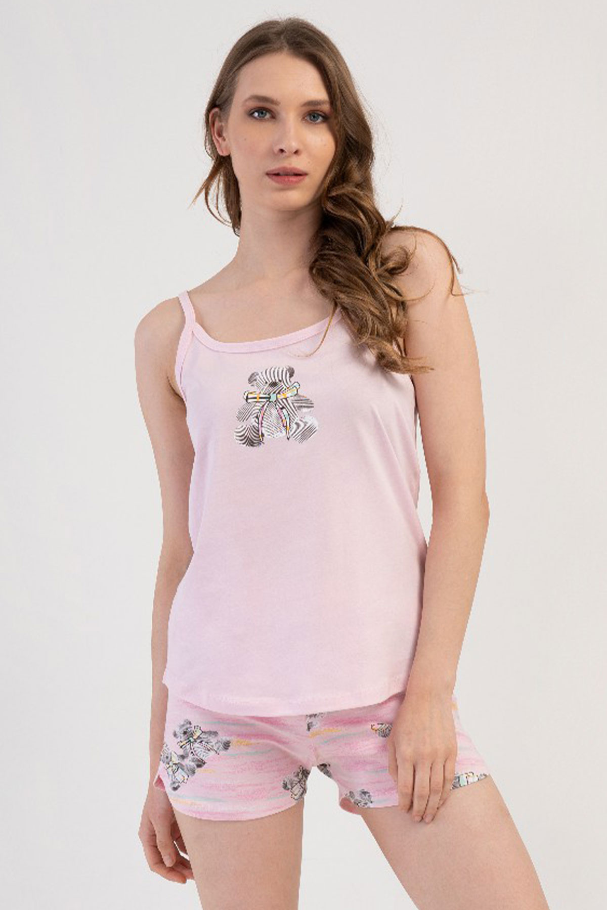 Pamuklu Kadın Ip Askılı Şortlu Pijama Takım
