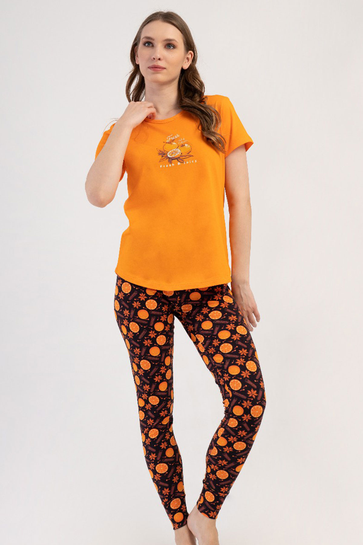 Pamuklu Kadın Kısa Kol Tayt Pijama Takım

