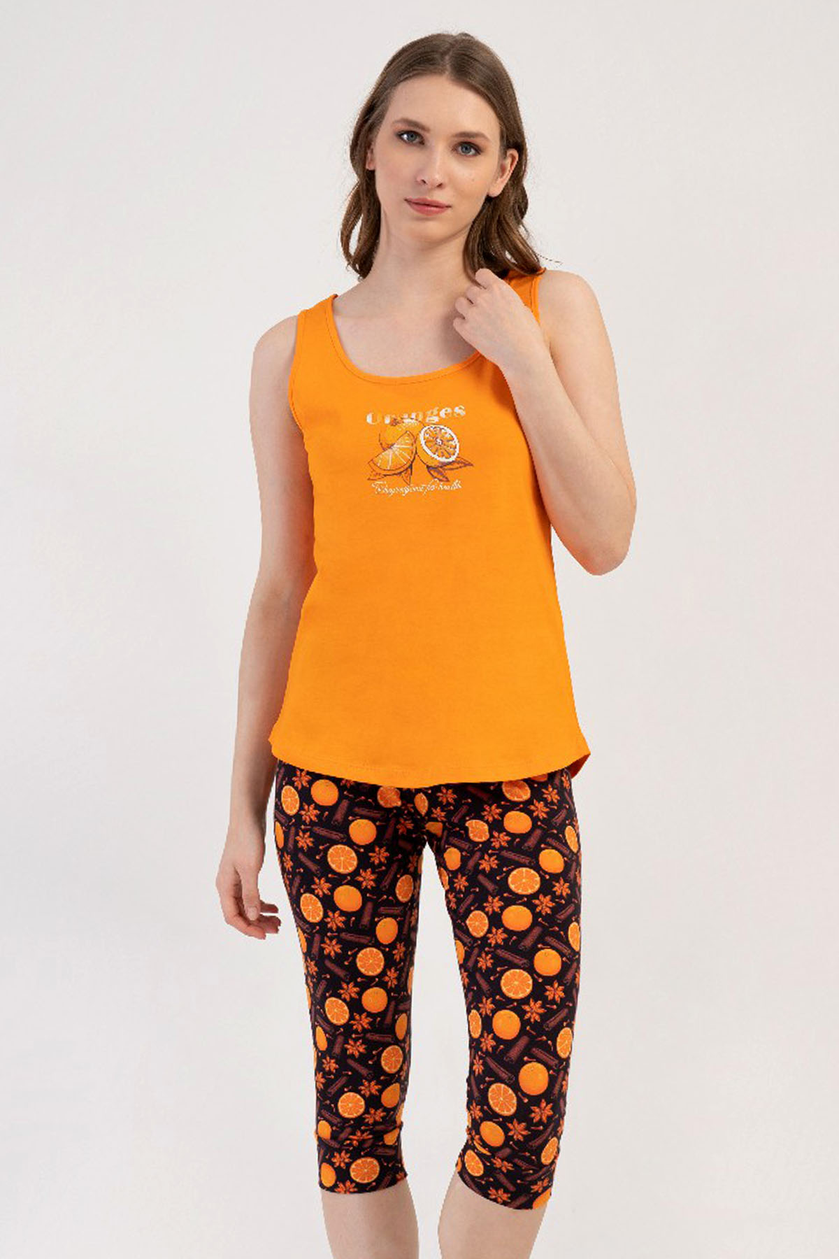 Pamuklu Kadın Genıs Askılı Kaprili Pijama Takım

