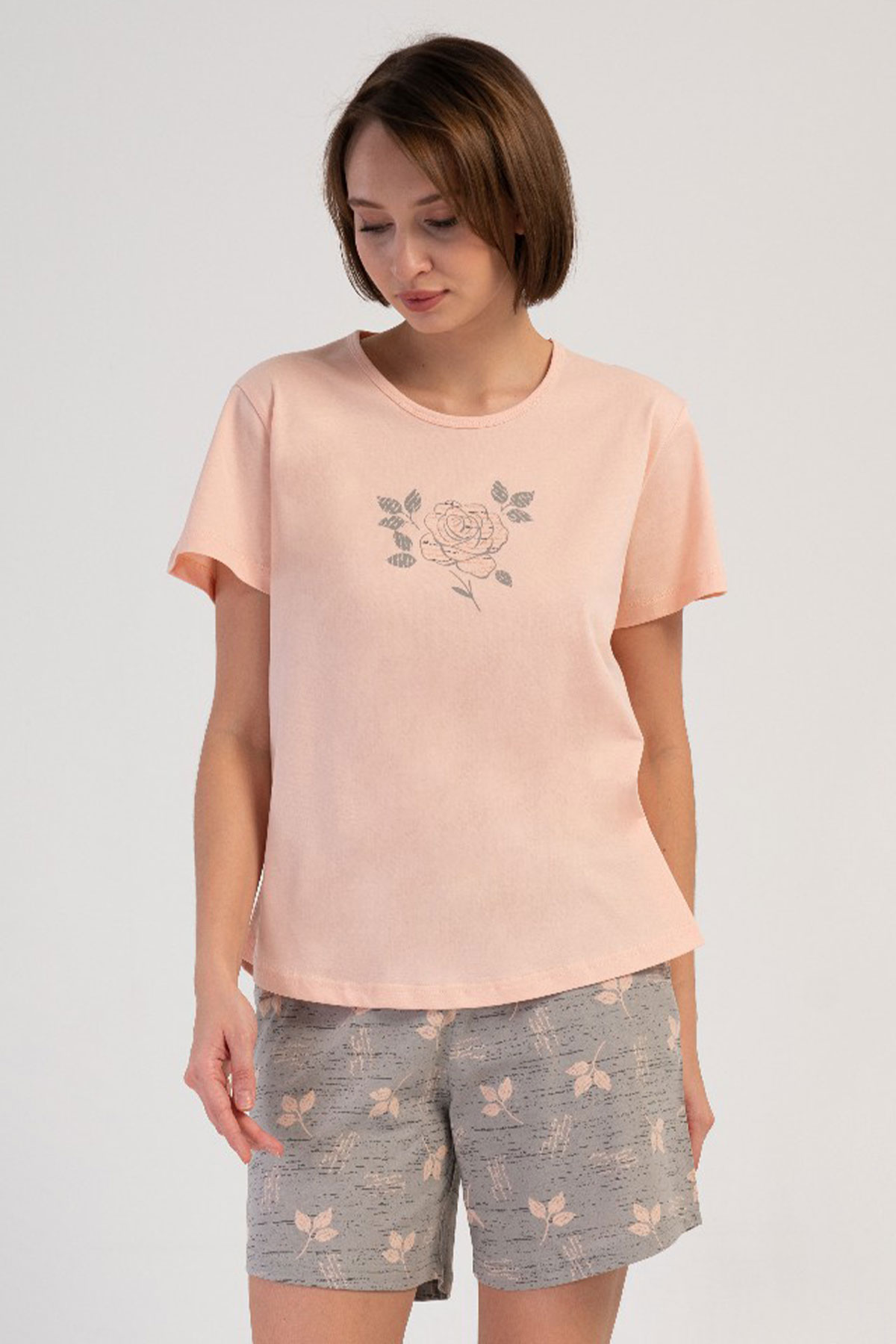 Pamuklu Kadın Büyük Beden Kısa Kol Şortlu Pijama Takım
