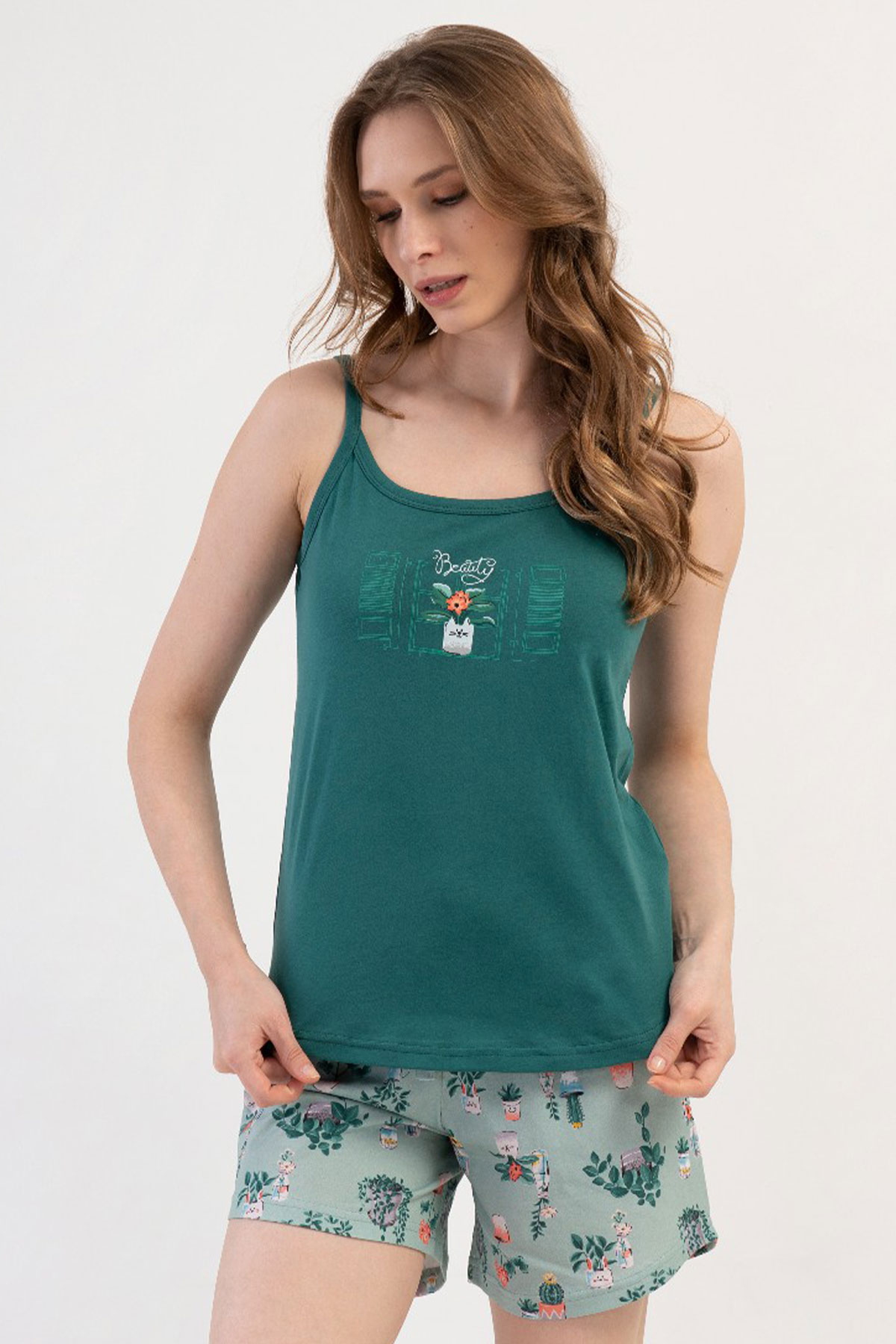 Pamuklu Kadın Ip Askılı Şortlu Pijama Takım
