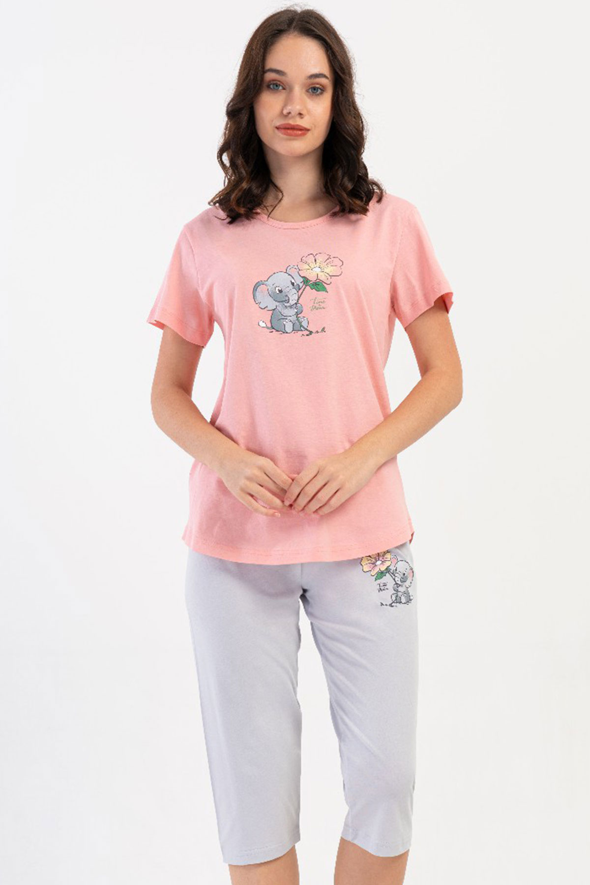Pamuklu Kadın Kısa Kol Kaprili Pijama Takım
