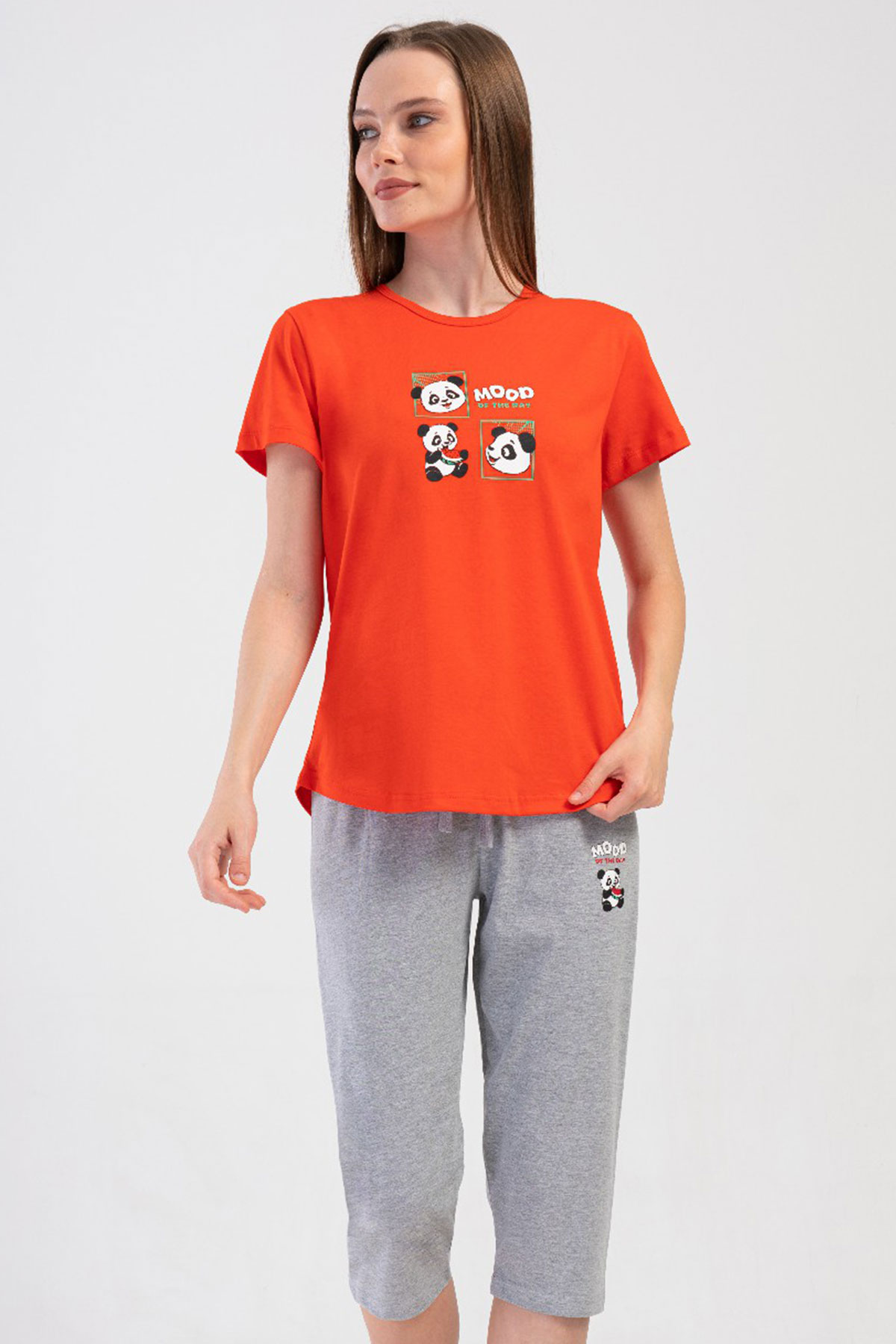 Kadın Kısa Kol Kaprili Pijama Takım
