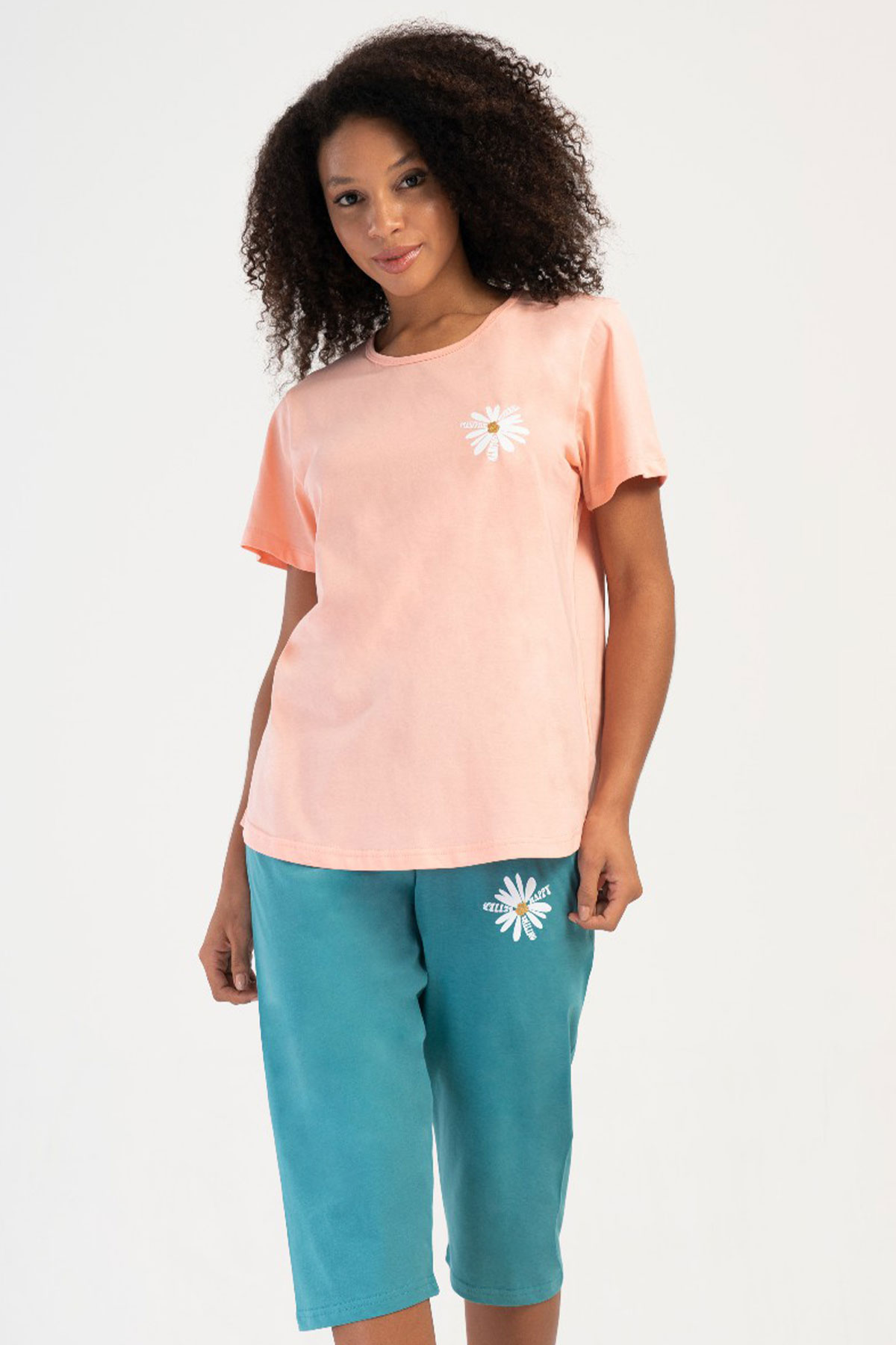 Pamuklu Kadın Kısa Kol Kaprili Pijama Takım
