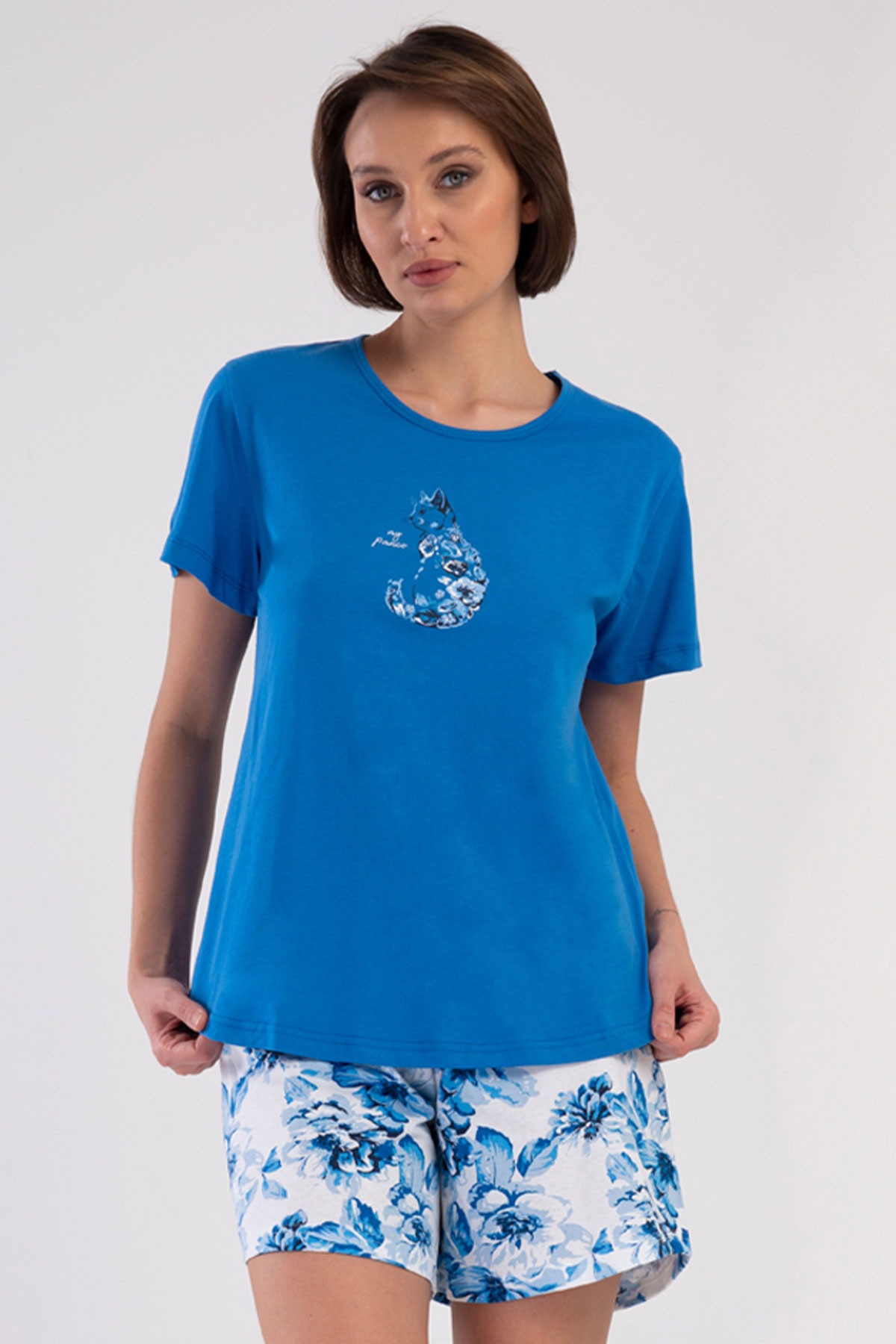 Pamuklu Kadın Büyük Beden Kısa Kol Şortlu Pijama Takım
