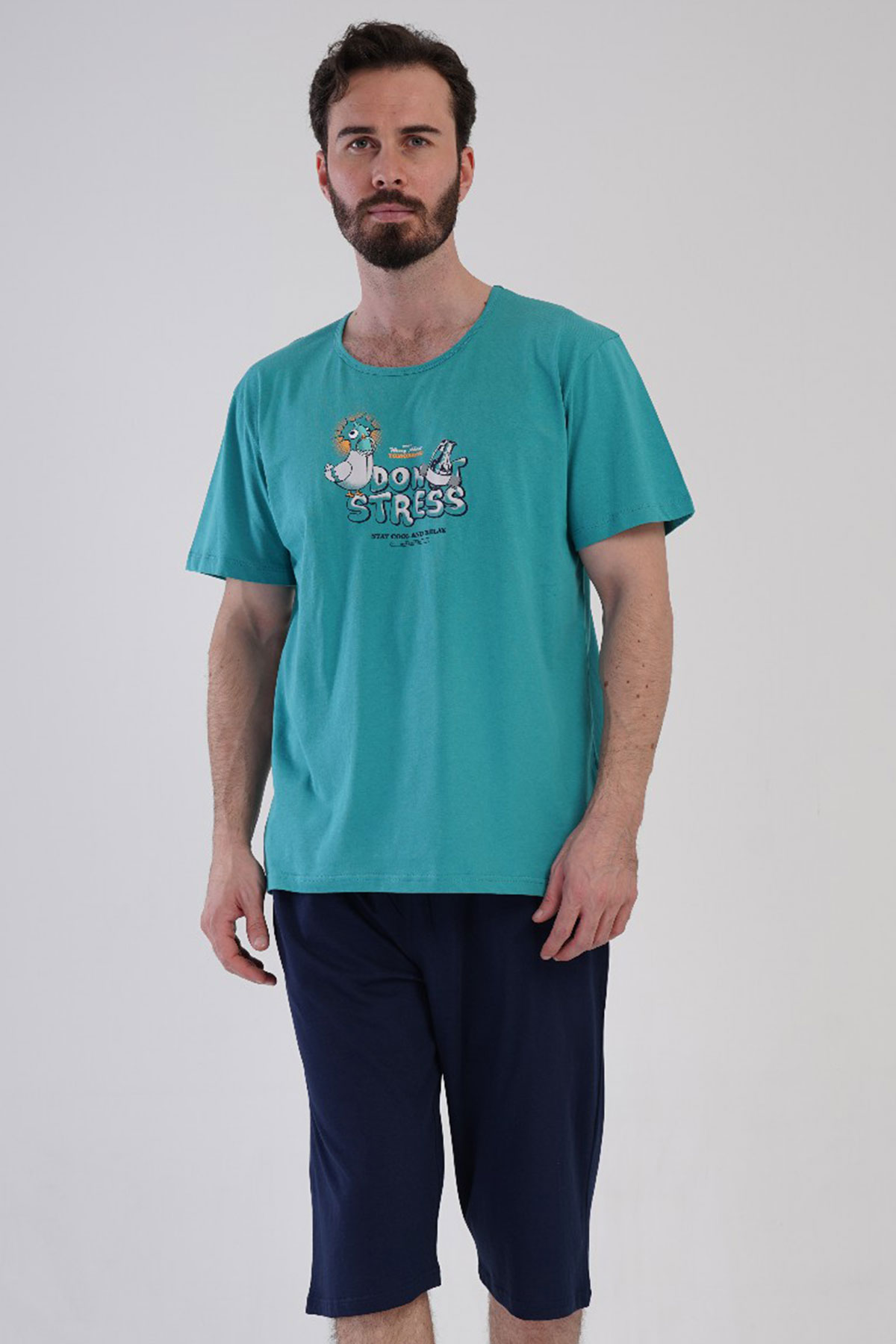 Pamuklu Erkek Kısa Kol Kaprili Pijama Takım
