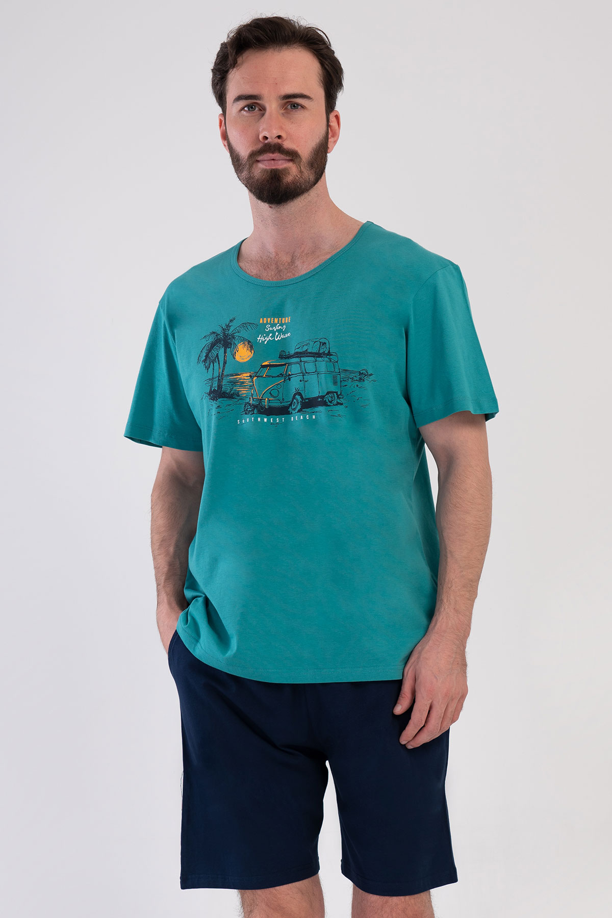 Pamuklu Erkek Kısa Kol Şortlu Pijama Takım

