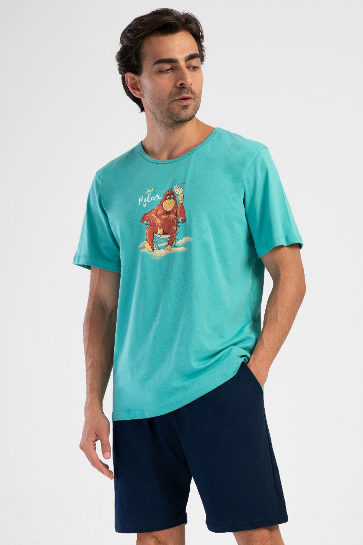 Pamuklu Erkek Kısa Kol Şortlu Pijama Takım
