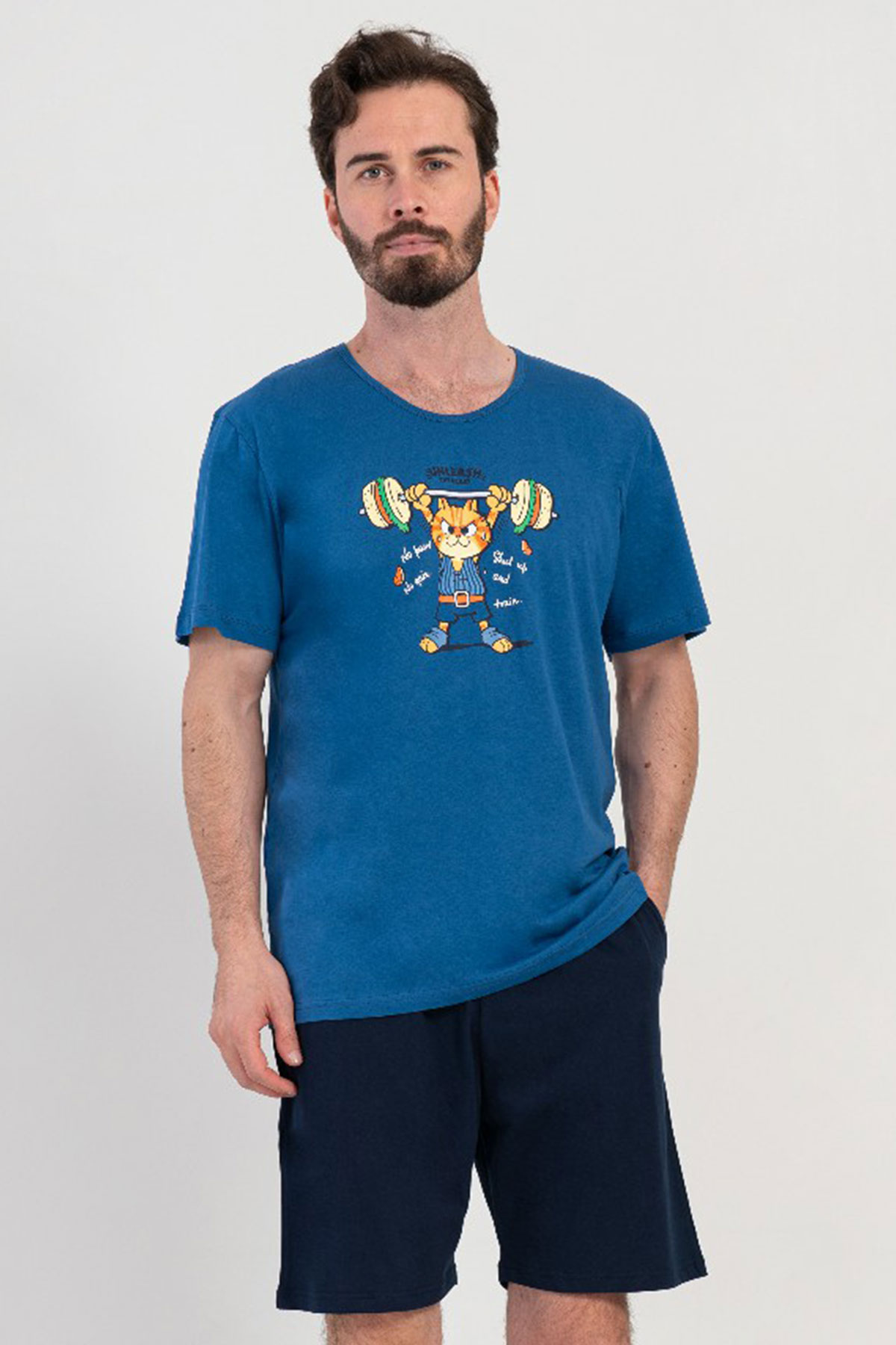 Pamuklu Erkek Kısa Kol Şortlu Pijama Takım
