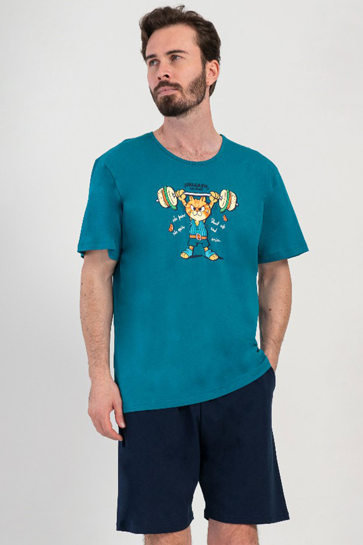 Pamuklu Erkek Kısa Kol Şortlu Pijama Takım
