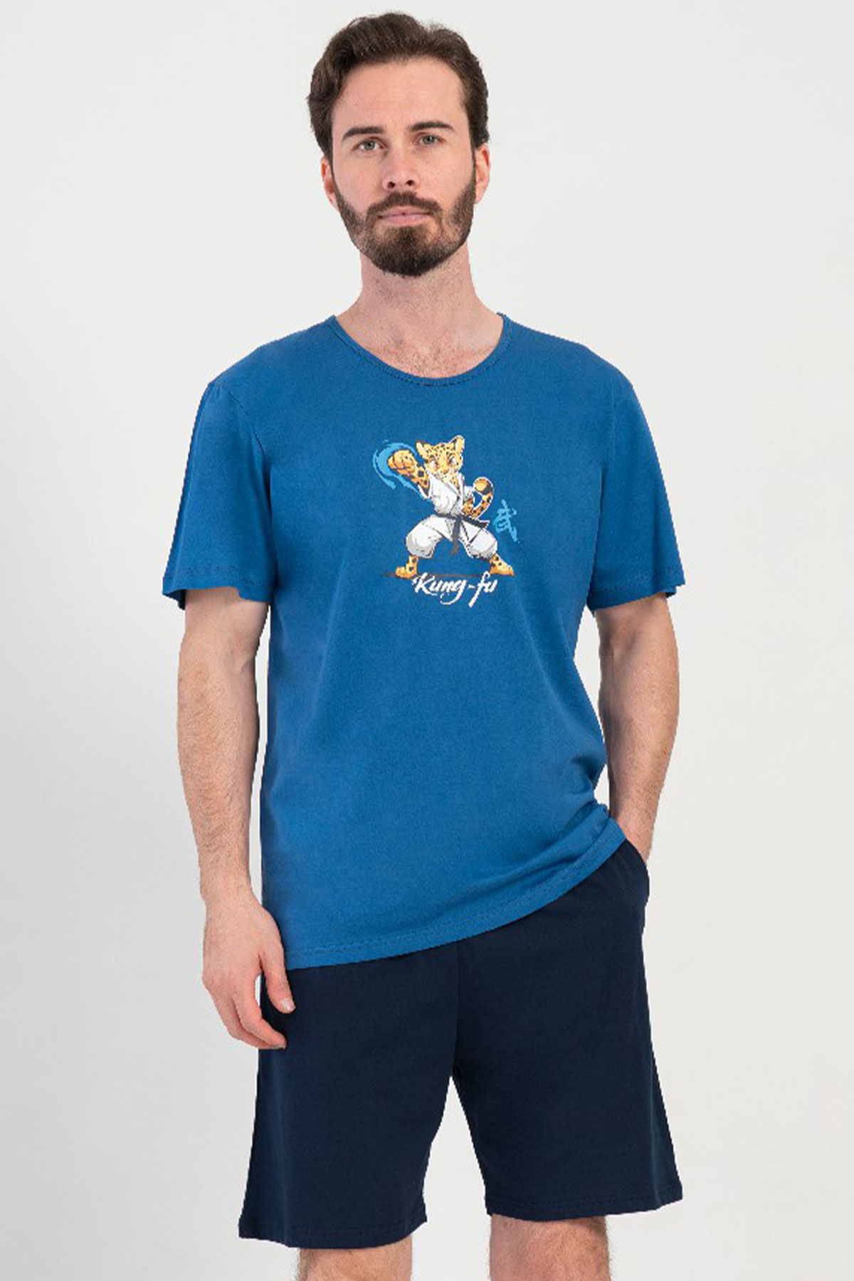 Pamuklu Erkek Büyük Beden Kısa Kol Şortlu Pijama Takım
