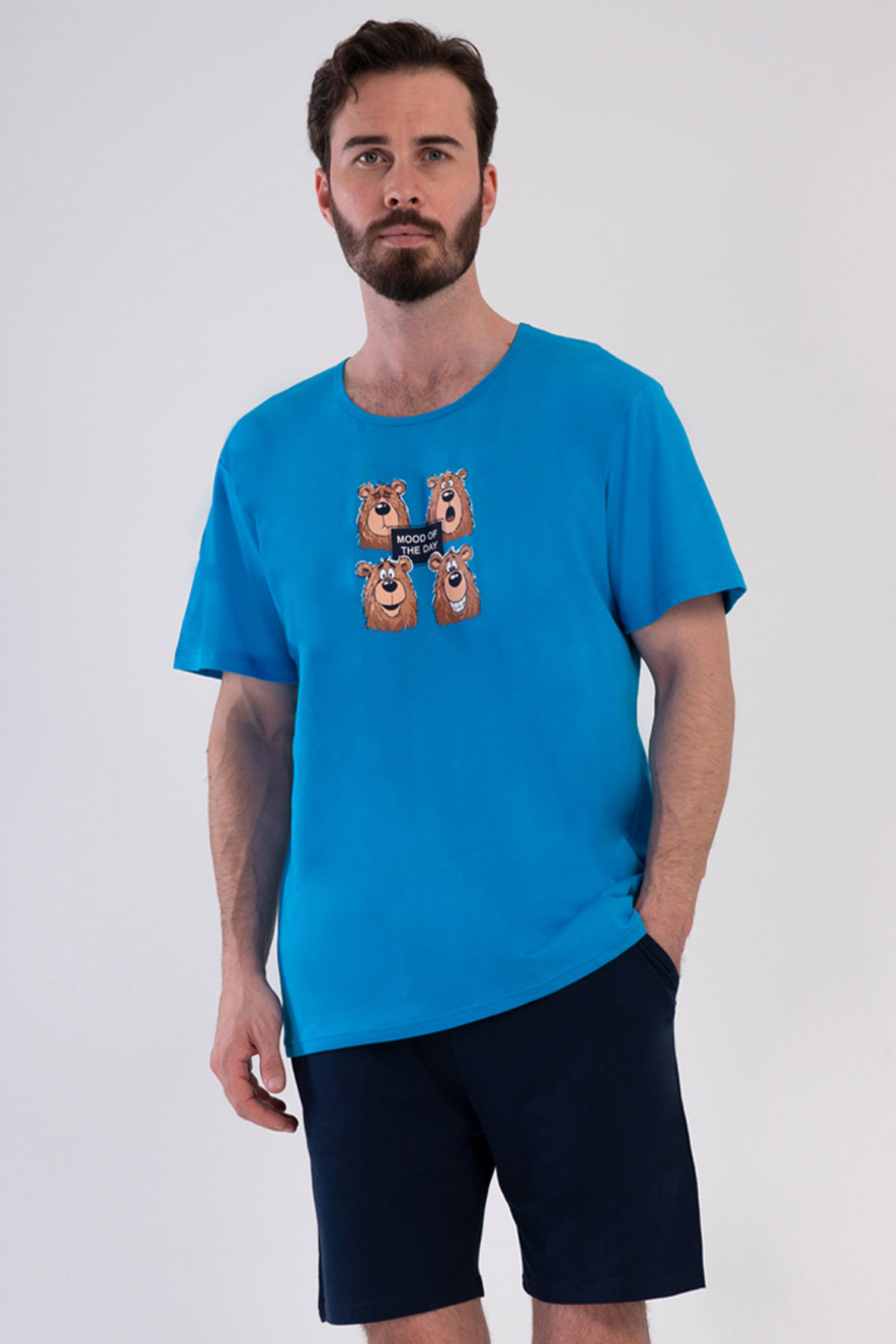 Pamuklu Erkek Kısa Kol Şortlu Pijama Takım
