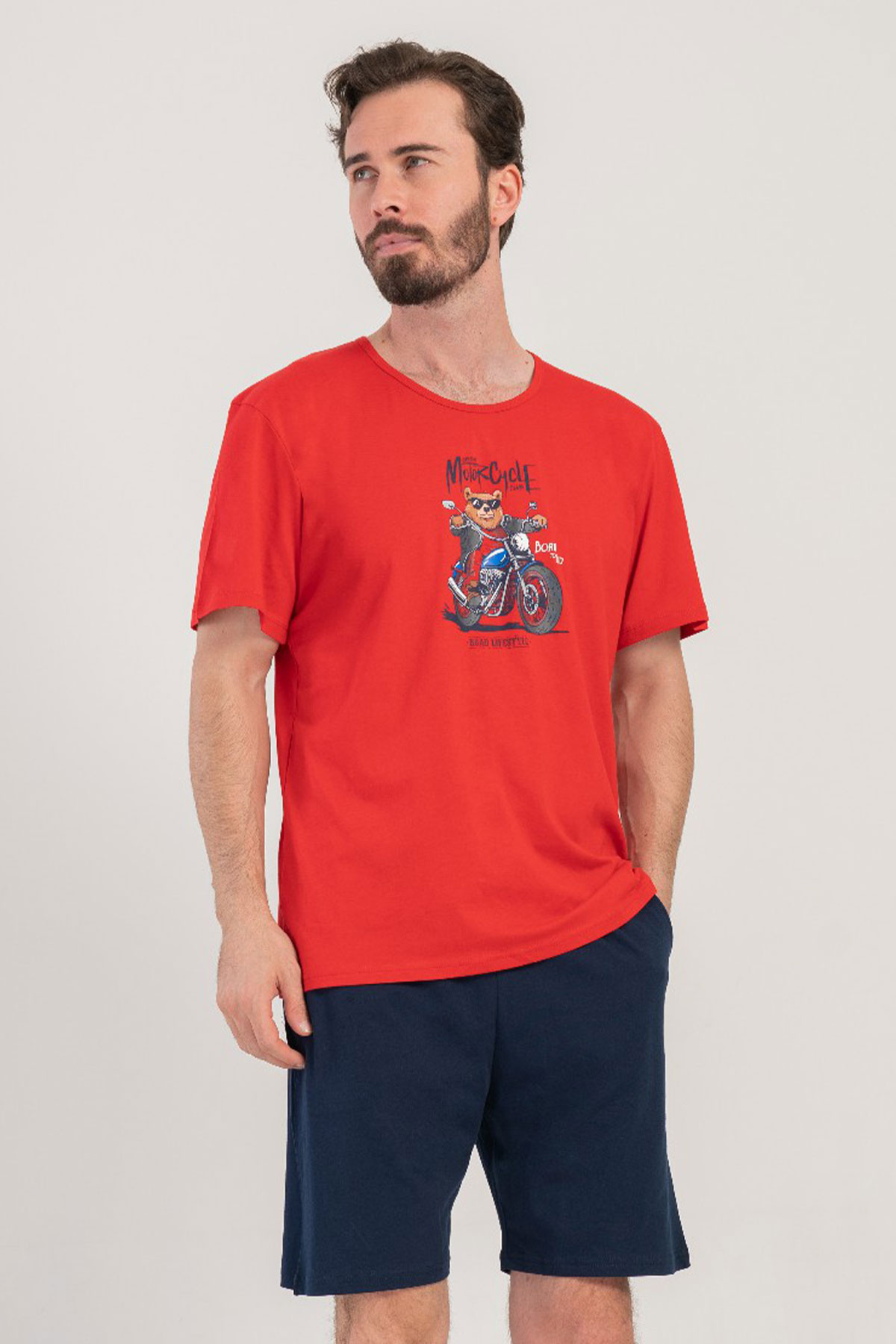 Pamuklu Erkek Kısa Kol Şortlu Pijama Takım
