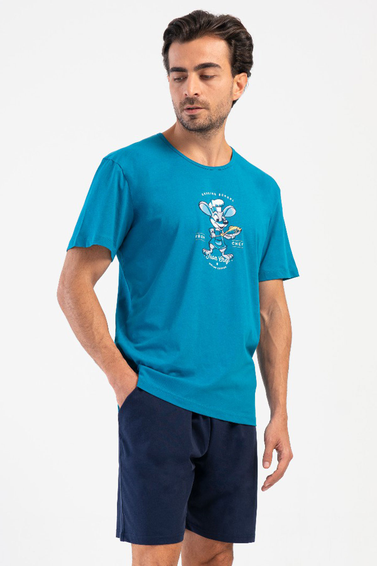 Pamuklu Erkek Kısa Kol Şortlu Pijama Takım
