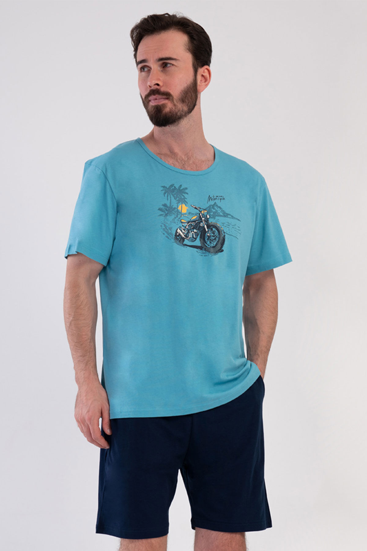 Pamuklu Erkek Kısa Kol Şortlu Pijama Takım
