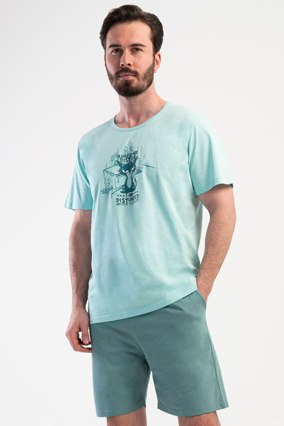 Pamuklu Erkek Kısa Kol Şortlu Pijama Takım
