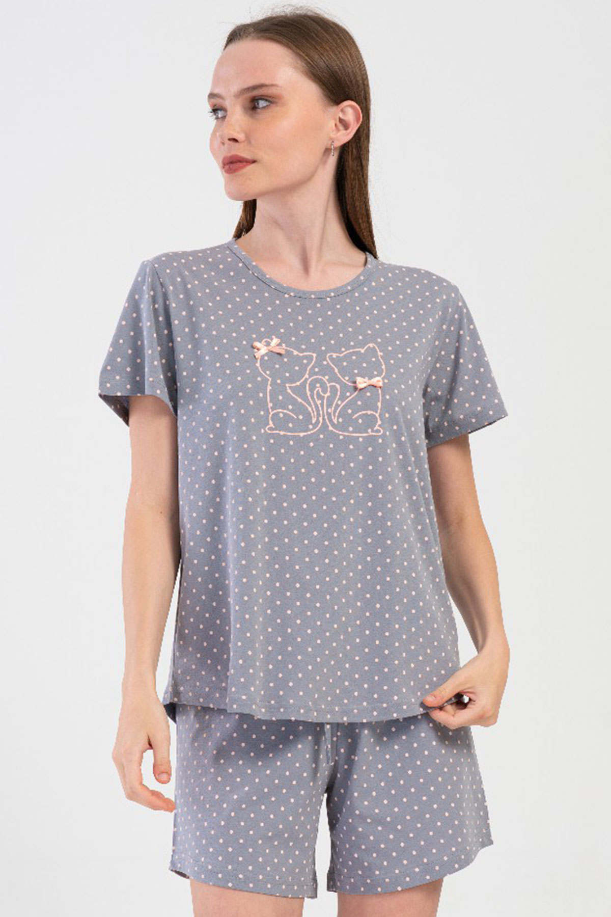 Pamuklu Kadın Büyük Beden Kısa Kol Şortlu Pijama Takım
