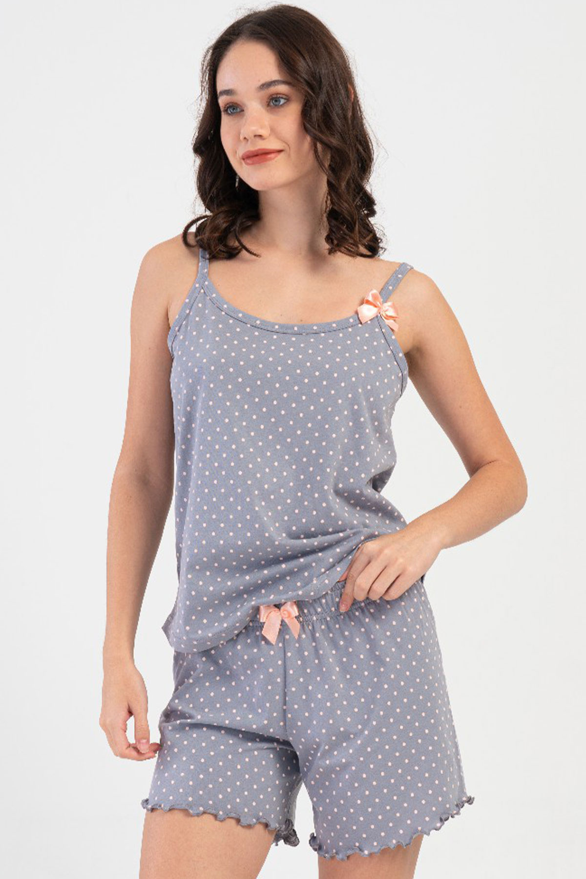 Pamuklu Kadın Ip Askılı Şortlu Pijama Takım
