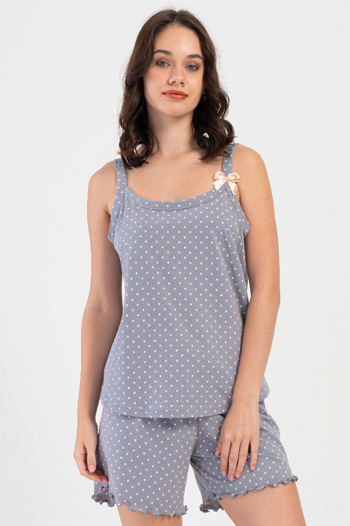 Pamuklu Kadın Büyük Beden Ip Askılı Şortlu Pijama Takım
