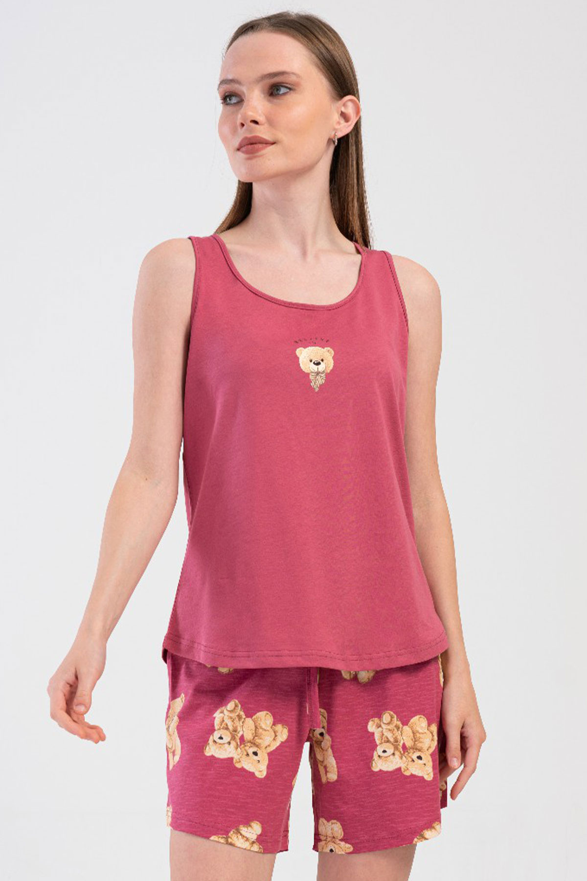 Pamuklu Kadın Genıs Askılı Şortlu Pijama Takım
