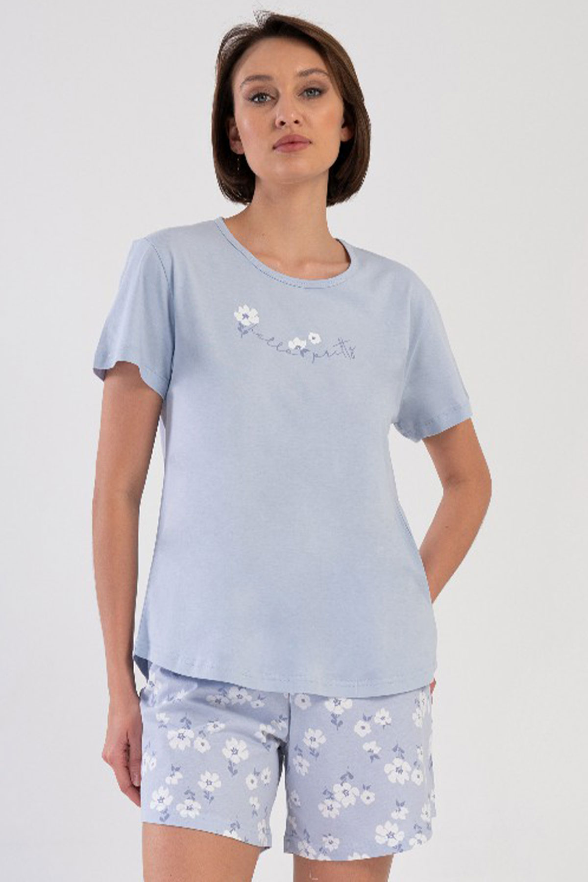 Pamuklu Kadın Büyük Beden Kısa Kol Şortlu Pijama Takım
