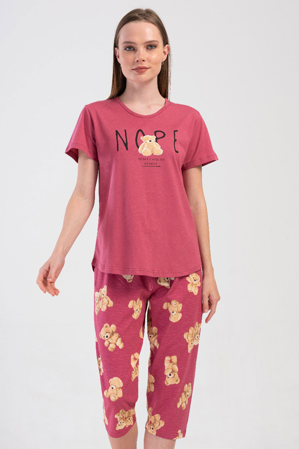 Pamuklu Kadın Kısa Kol Kaprili Pijama Takım
