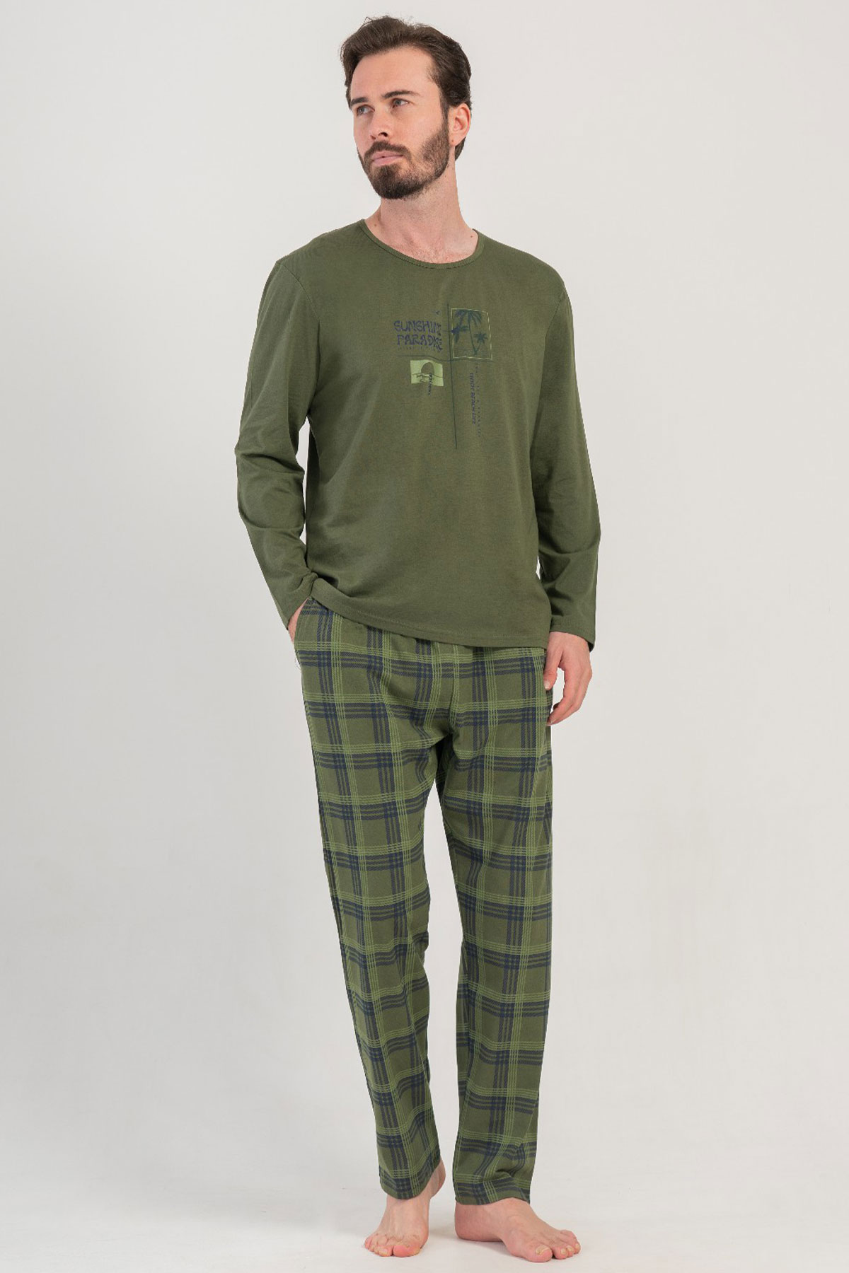 Pamuklu Erkek Uzun Kol Pijama Takım

