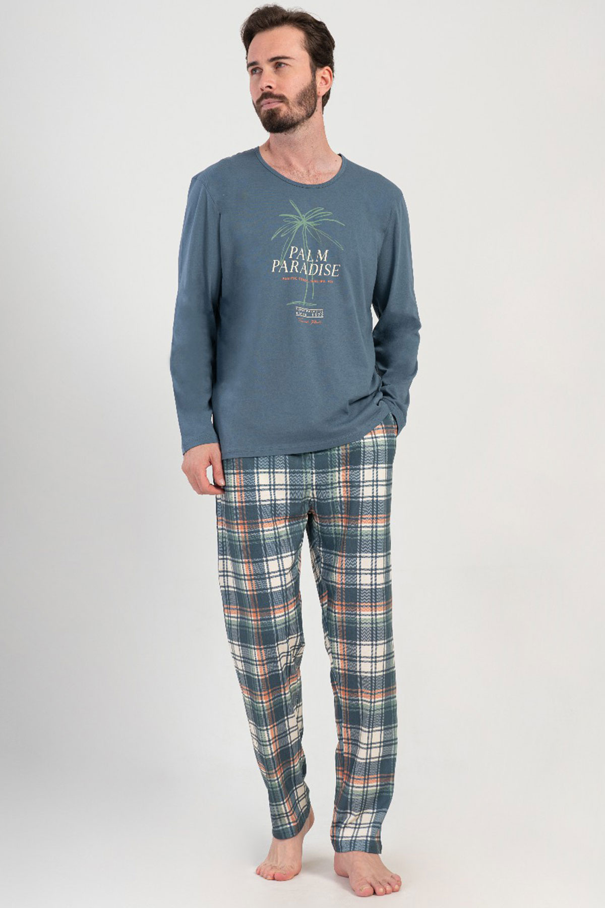 Pamuklu Erkek Uzun Kol Pijama Takım
