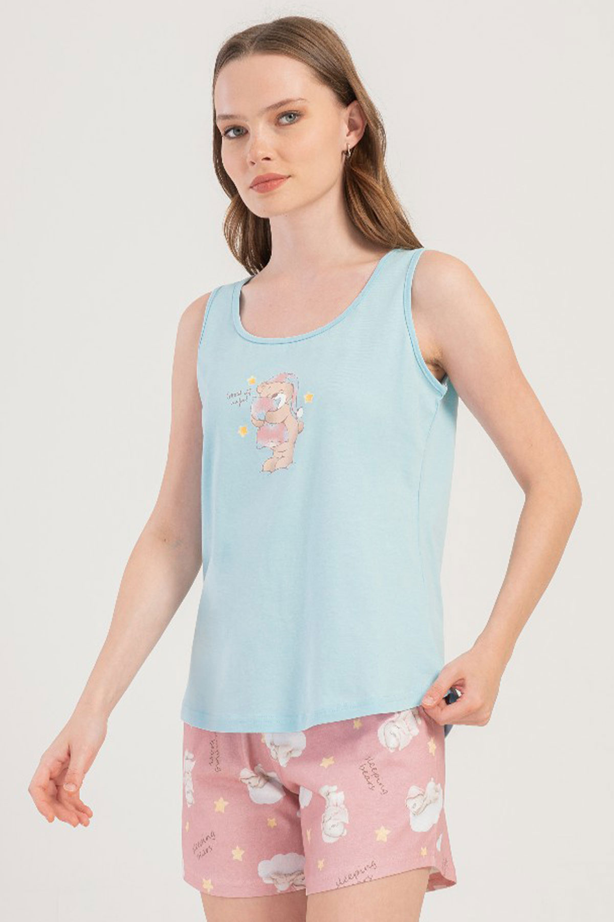 Pamuklu Kadın Genıs Askılı Şortlu Pijama Takım
