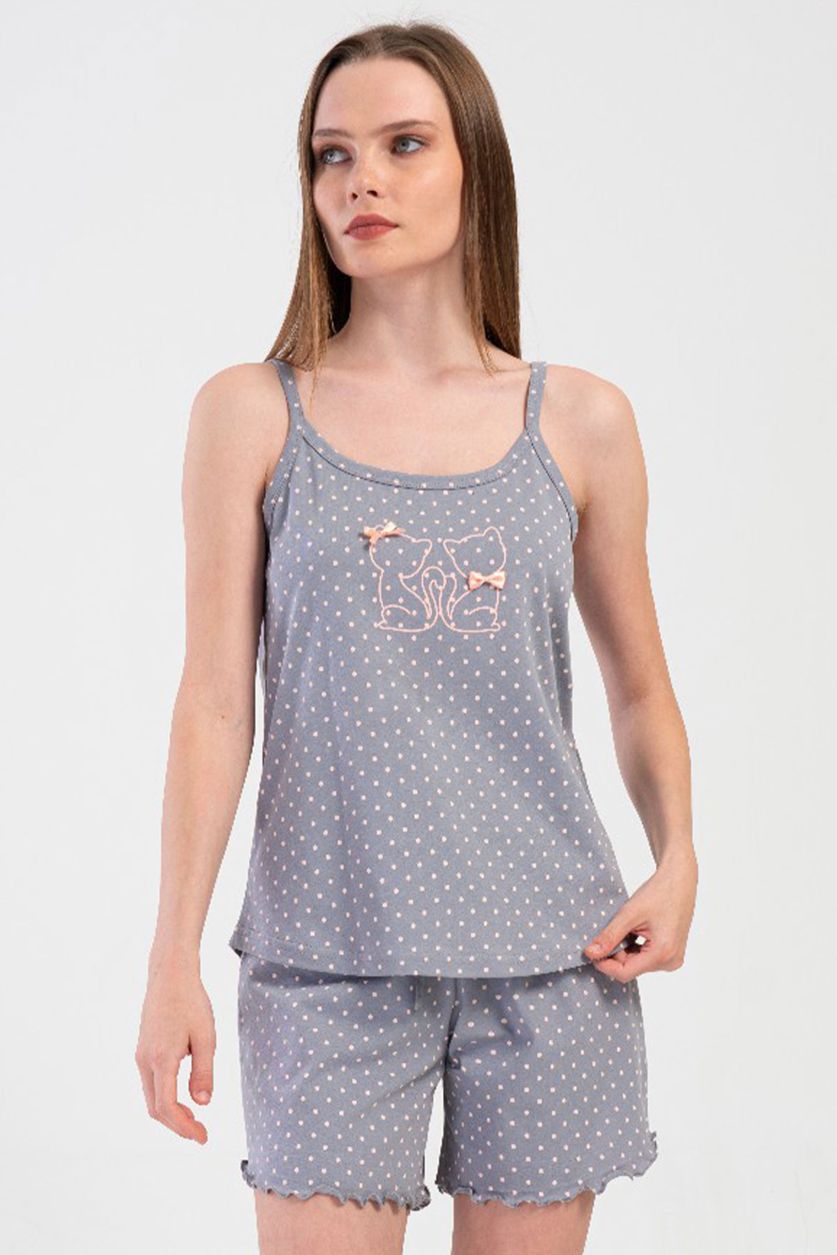 Pamuklu Kadın Ip Askılı Şortlu Pijama Takım
