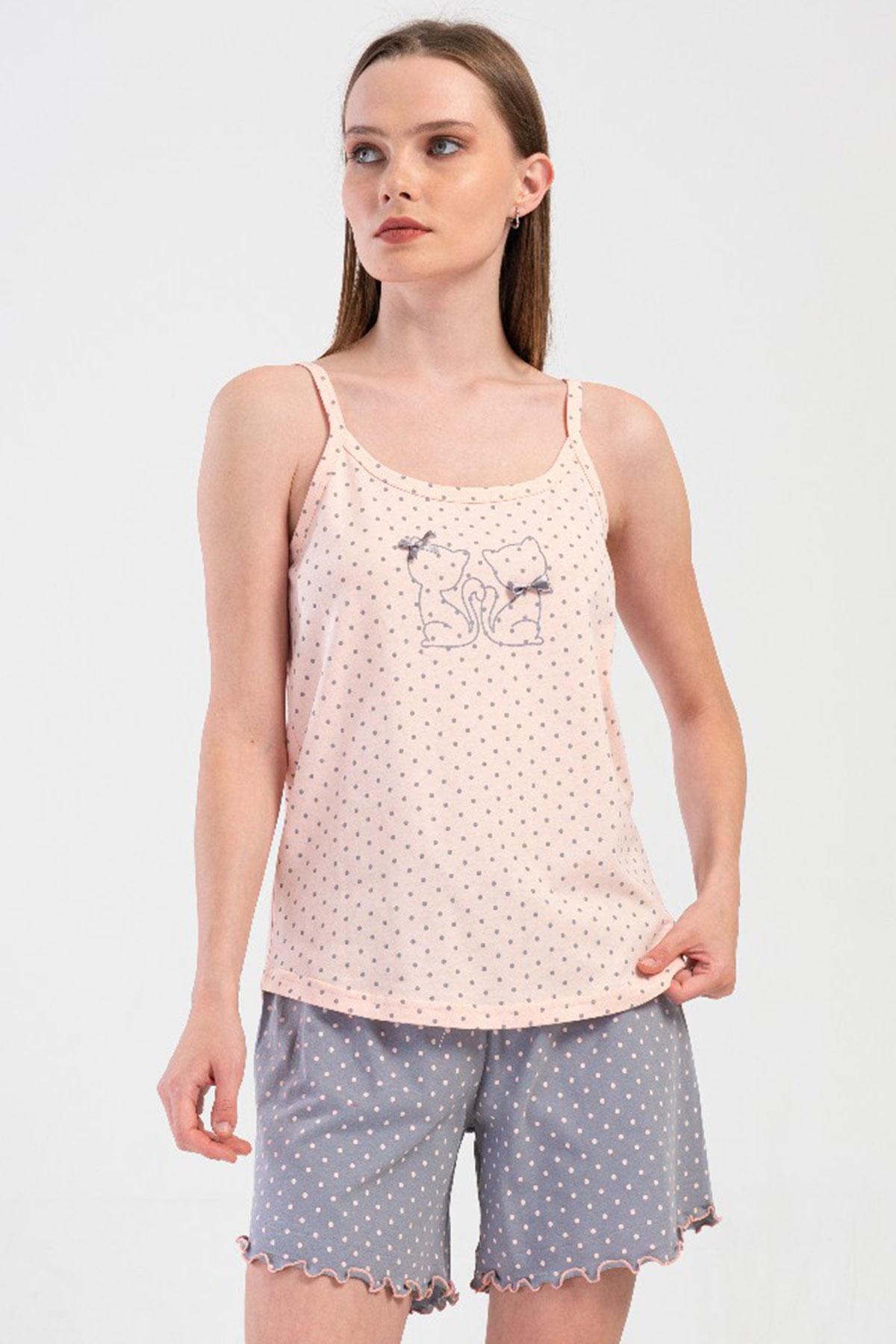 Pamuklu Kadın Ip Askılı Şortlu Pijama Takım

