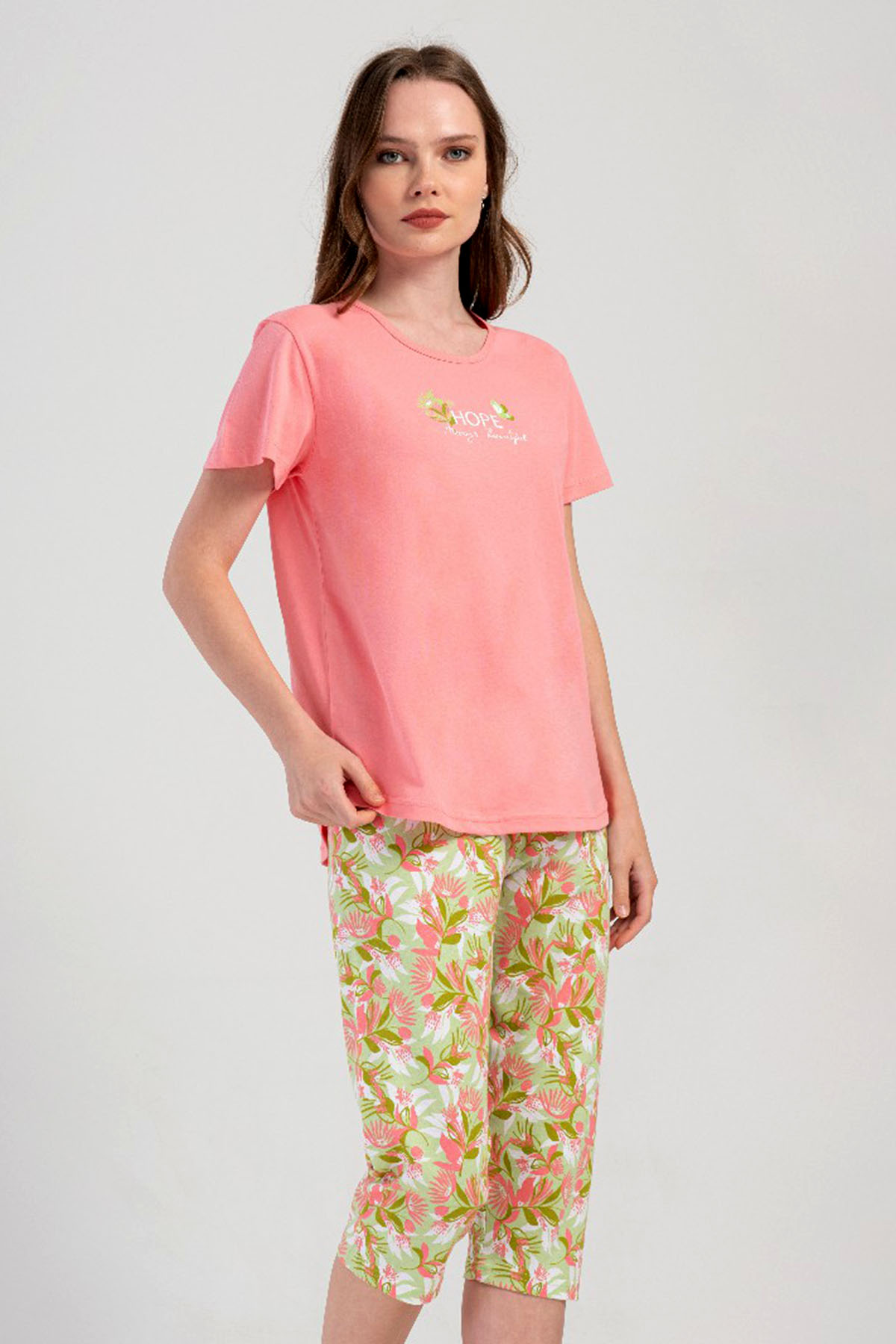Pamuklu Kadın Kısa Kol Kaprili Pijama Takım
