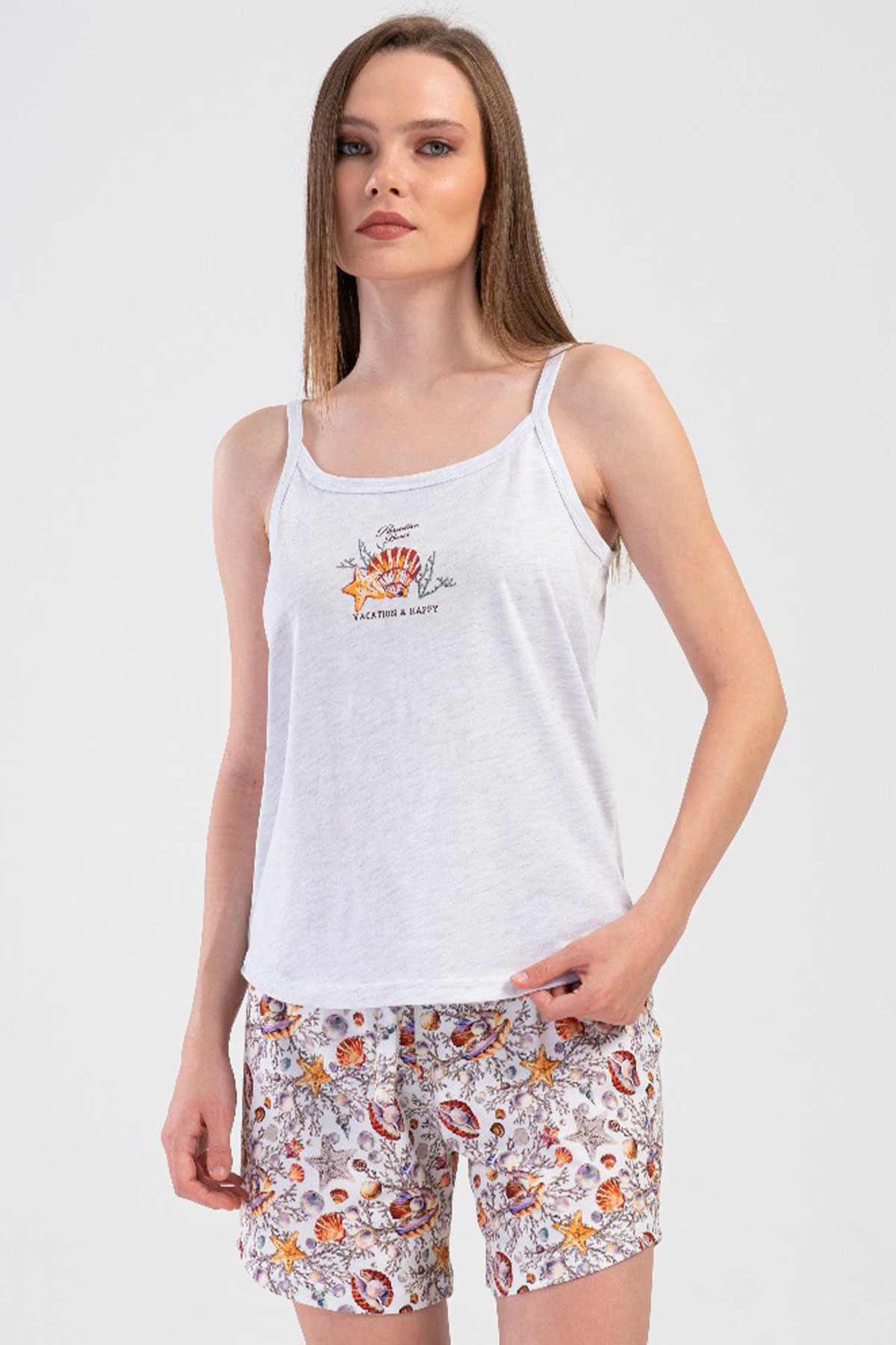 Kadın Ip Askılı Şortlu Pijama Takım
