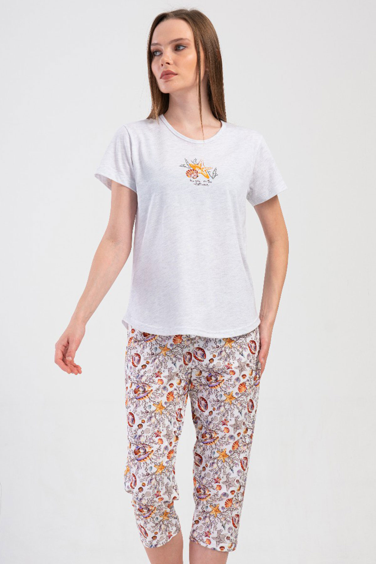 Kadın Kısa Kol Kaprili Pijama Takım
