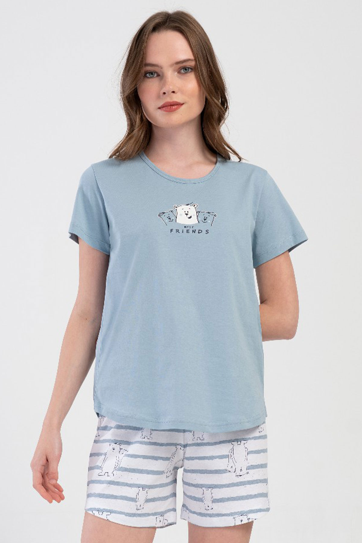 Pamuklu Kadın Kısa Kol Şortlu Pijama Takım
